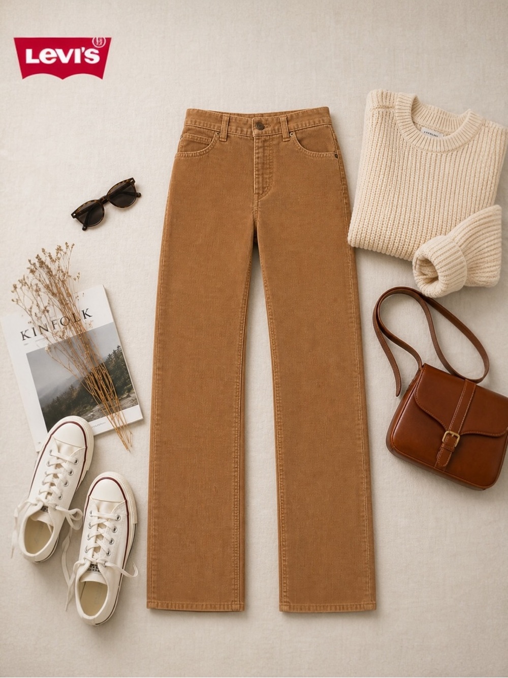Levi's Vintage-Style Camel Corduroy Pants | High-Rise Straight Leg